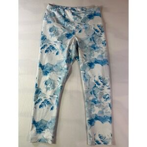 Velocity Activewear Blue White‎ Floral Print Athletic Leggings Size S